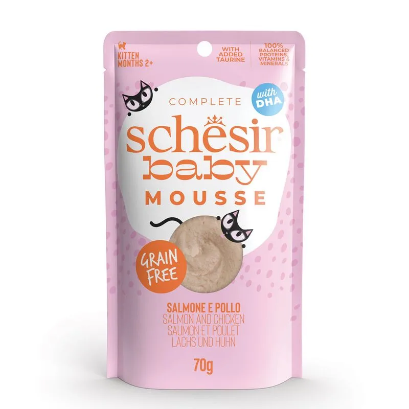 Schesir Baby Mousse 12 x 70 g Umido per gatto (Salmone e pollo)
