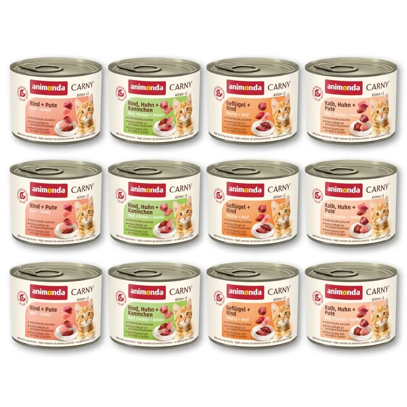 animonda Carny Kitten 12 x 200 g (Mix: Manzo & Pollame + Vitello, Pollo & Tacchino + Manzo & Tacchino + Manzo, Pollo & Coniglio)