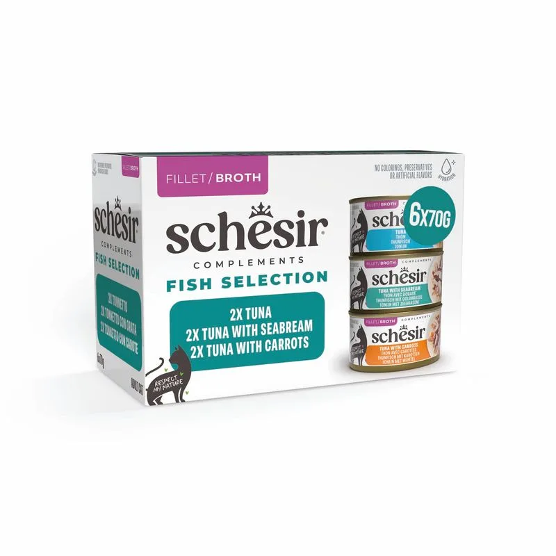 Schesir Complements in brodo 24 x 70 g (Mix: Tonnetto, Tonnetto con Orata, Tonnetto con Carote)