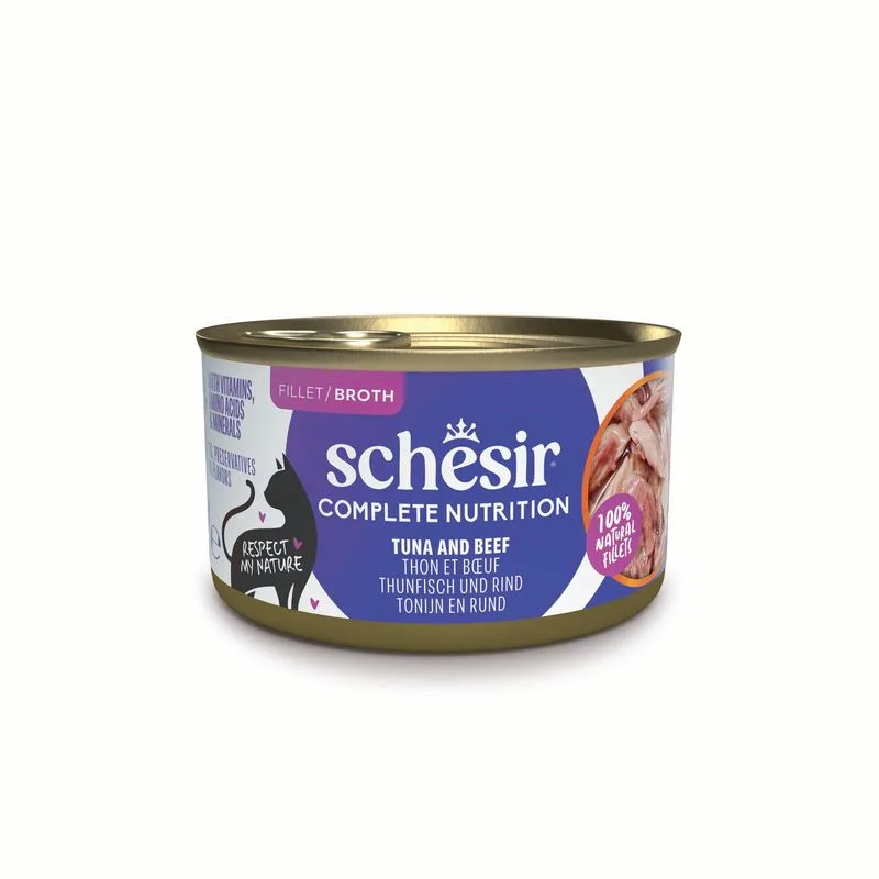 Schesir Complete Nutrition Filetti in brodo 24 x 85 g in lattine (Tonnetto con manzo)