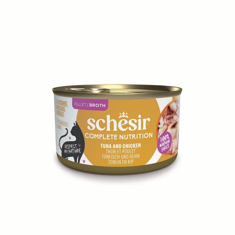 Schesir Complete Nutrition Filetti in brodo 24 x 85 g in lattine (Tonnetto con pollo)