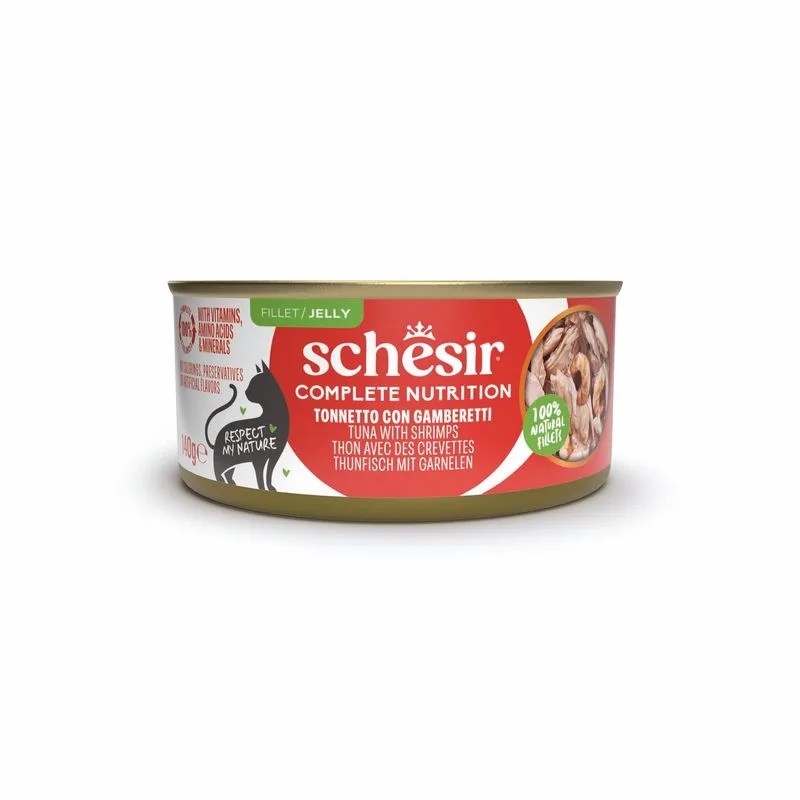 Schesir Complete Nutrition Filetti in gelatina 24 x 140 g in lattine (Tonnetto con gamberetti)