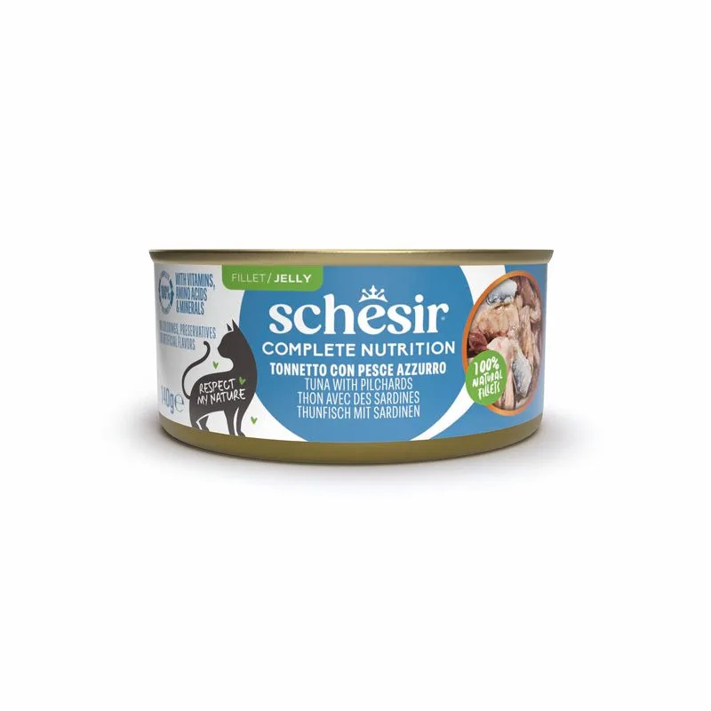 Schesir Complete Nutrition Filetti in gelatina 24 x 140 g in lattine (Tonnetto con pesce azzurro)