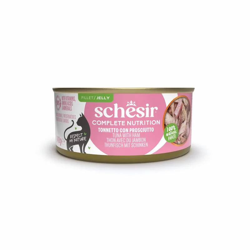 Schesir Complete Nutrition Filetti in gelatina 24 x 140 g in lattine (Tonnetto con prosciutto)