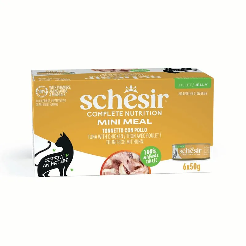 Schesir Complete Nutrition Filetti in gelatina 24 x 50 g in lattine (Tonnetto con pollo)