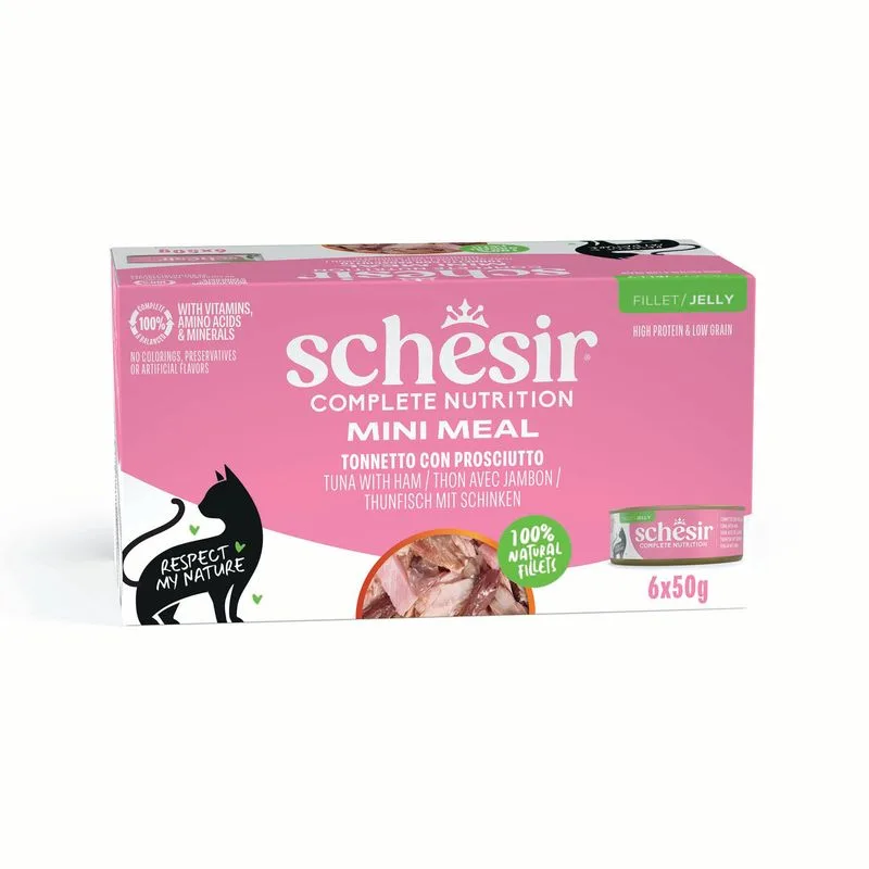 Schesir Complete Nutrition Filetti in gelatina 24 x 50 g in lattine (Tonnetto con prosciutto)