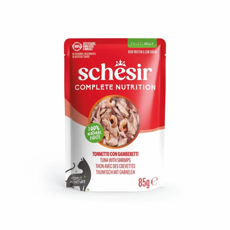 Schesir Complete Nutrition Filetti in gelatina 24 x 85 g in buste (Tonnetto con gamberetti)