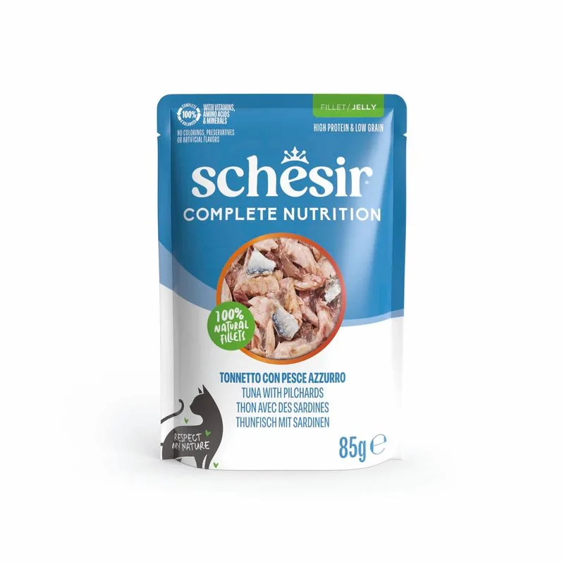 Schesir Complete Nutrition Filetti in gelatina 24 x 85 g in buste (Tonnetto con pesce azzurro)