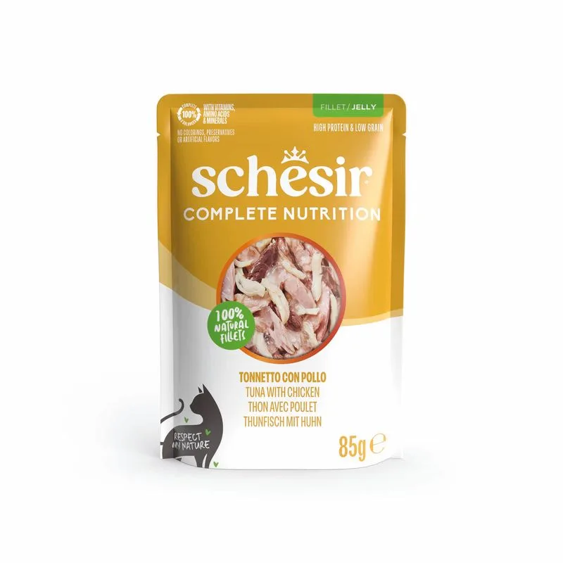 Schesir Complete Nutrition Filetti in gelatina 24 x 85 g in buste (Tonnetto con pollo)