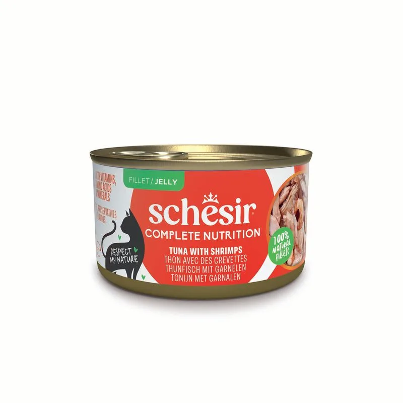 Schesir Complete Nutrition Filetti in gelatina 24 x 85 g in lattine (Tonnetto con gamberetti)