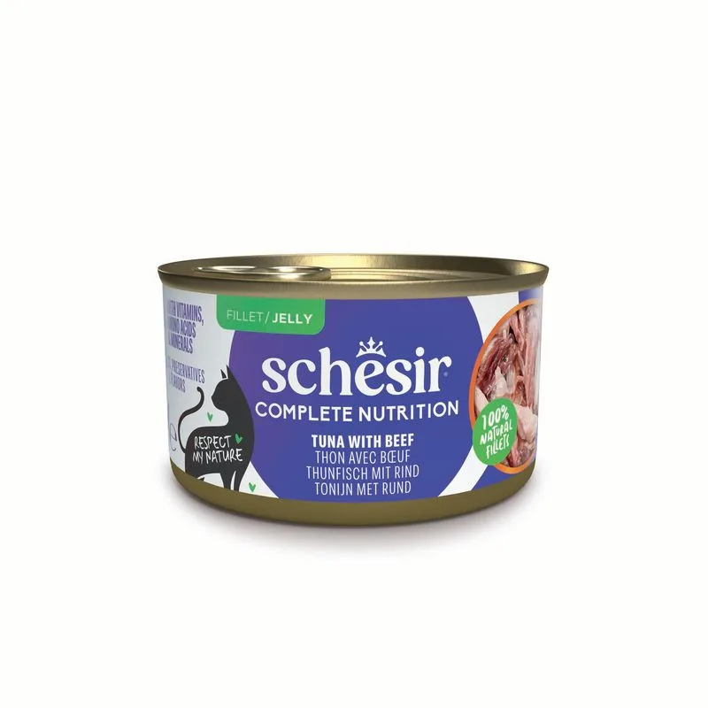 Schesir Complete Nutrition Filetti in gelatina 24 x 85 g in lattine (Tonnetto con manzo)