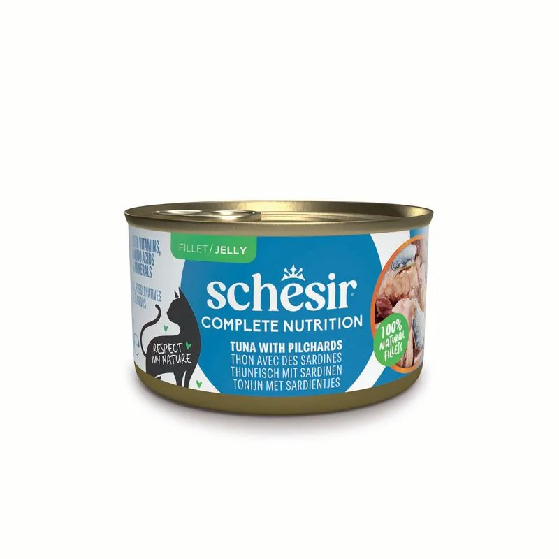 Schesir Complete Nutrition Filetti in gelatina 24 x 85 g in lattine (Tonnetto con pesce azzurro)