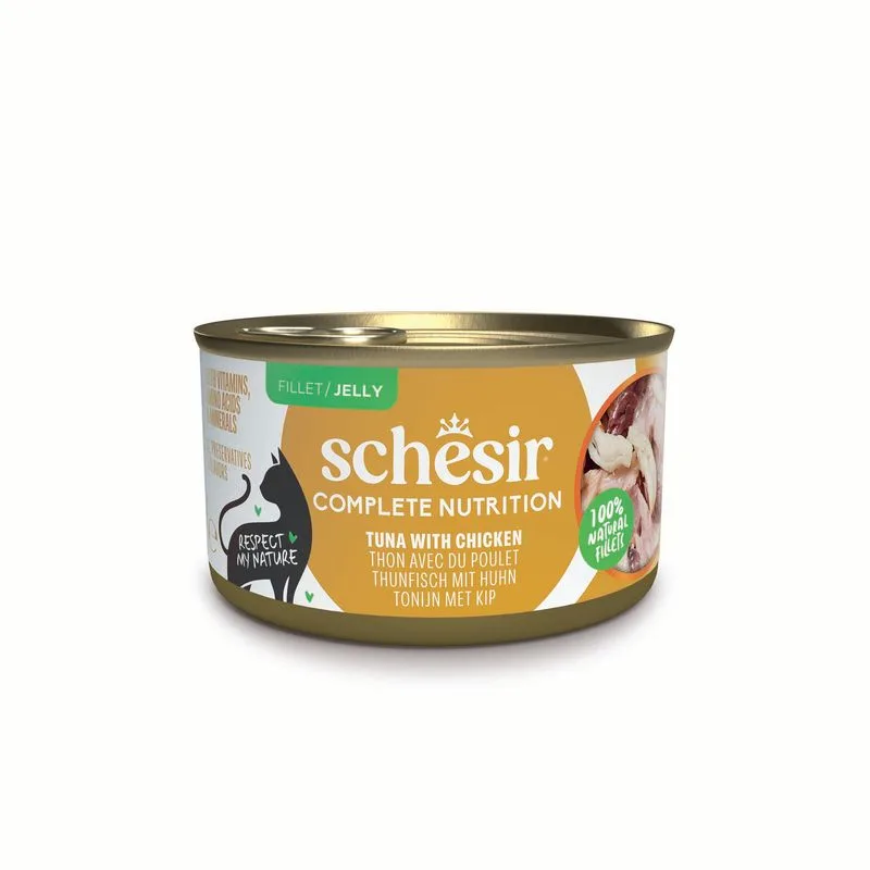 Schesir Complete Nutrition Filetti in gelatina 24 x 85 g in lattine (Tonnetto con pollo)
