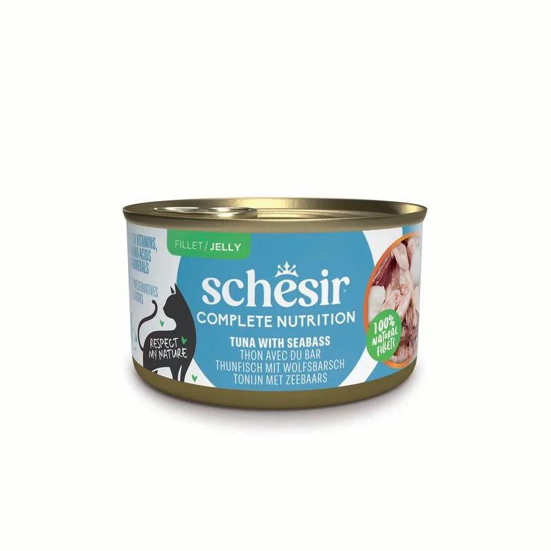 Schesir Complete Nutrition Filetti in gelatina 24 x 85 g in lattine (Tonnetto con spigola)