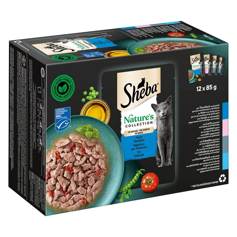 Megapack risparmio! Sheba Nature's Collection in Salsa 144 x 85 g (Varietà di Pesce (Tonno, Salmone, Merluzzo, Pesce d'altura))