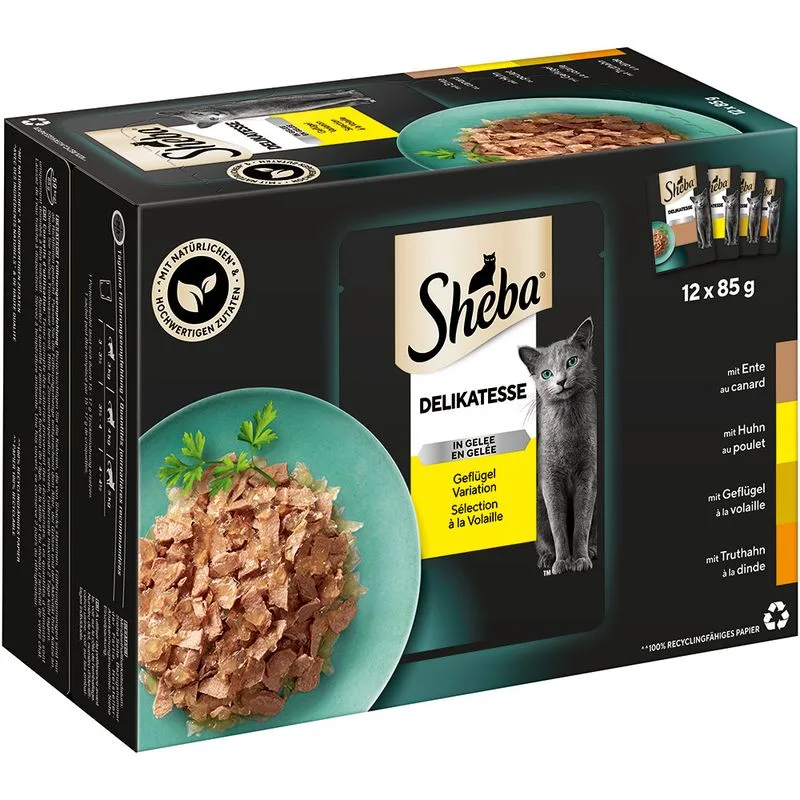 Pacco scorta: Sheba Variazioni Buste 144 x 85 g Alimento umido per gatti (Delicato in gelatina Selezione di Pollame)