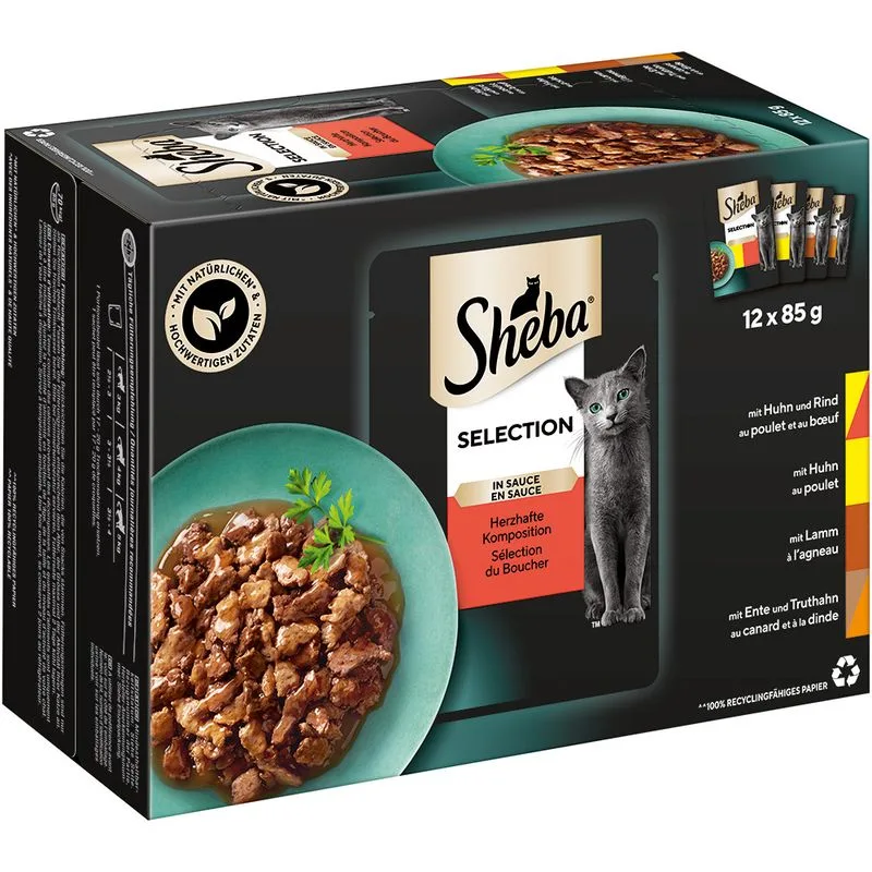 Pacco scorta: Sheba Variazioni Buste 144 x 85 g Alimento umido per gatti (Selezione Gustosa in Salsa)