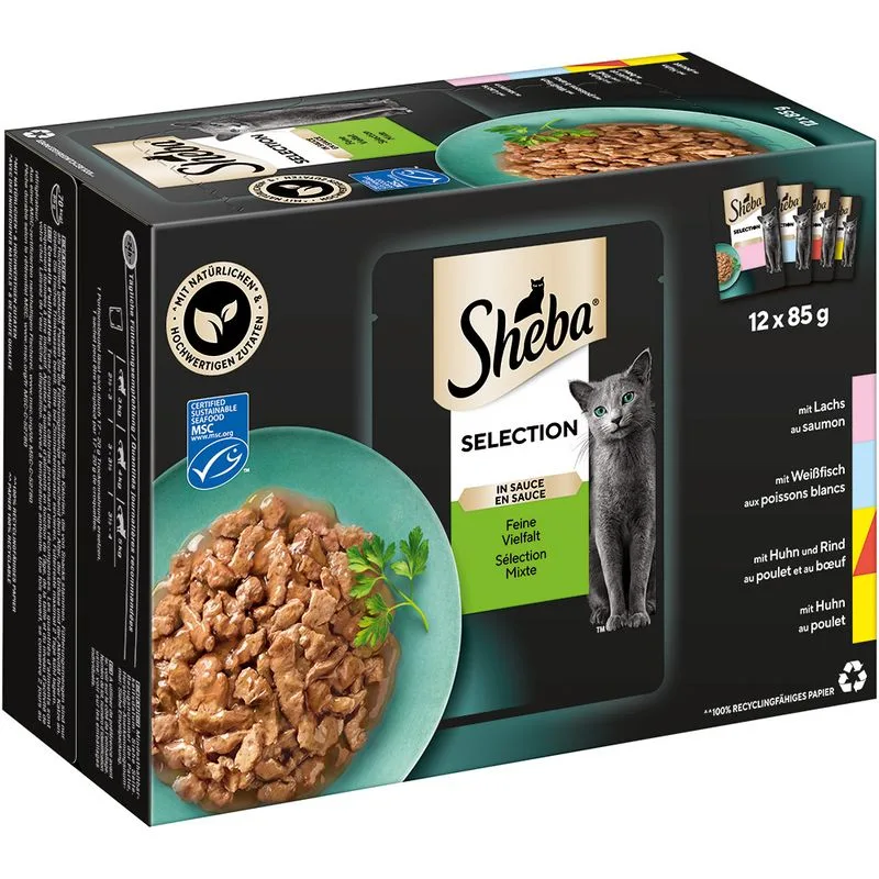 Pacco scorta: Sheba Variazioni Buste 144 x 85 g Alimento umido per gatti (Selezione in Salsa Selezione Delicata)