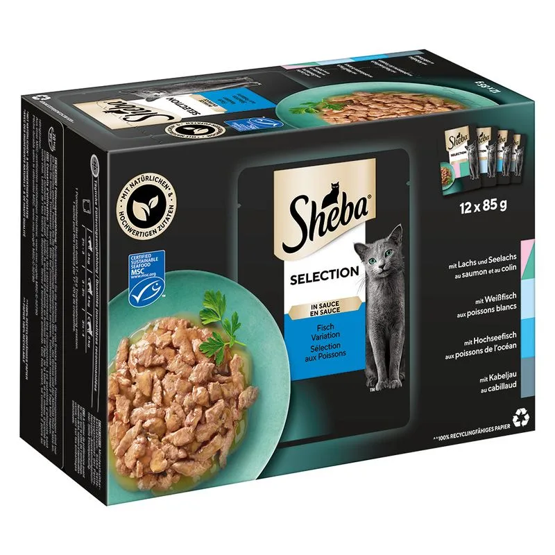 Pacco scorta: Sheba Variazioni Buste 144 x 85 g Alimento umido per gatti (Selezione in Salsa Variazioni di Pesce)