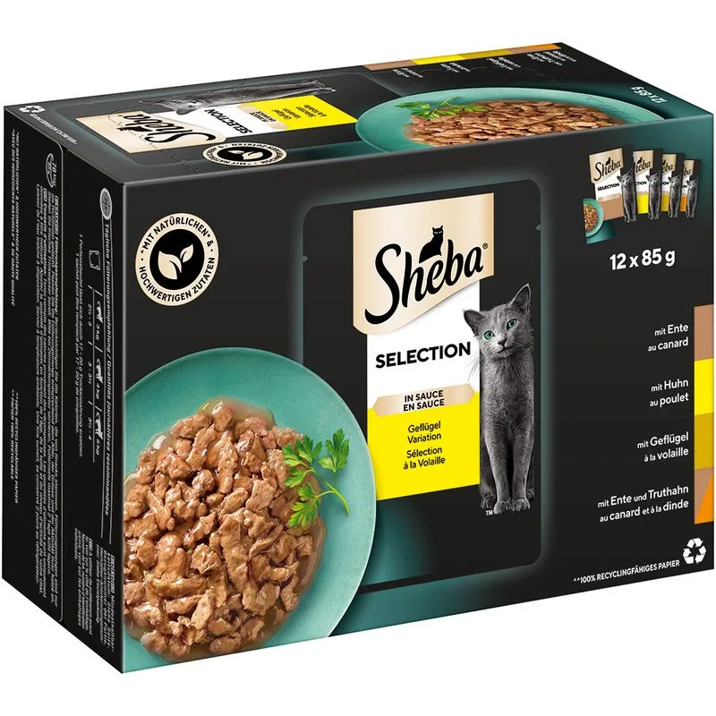 Pacco scorta: Sheba Variazioni Buste 144 x 85 g Alimento umido per gatti (Selezione in Salsa Variazioni di Pollame)