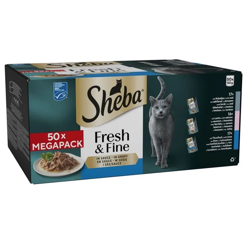Sheba Délices du Jour 50 x 50 g (con Merluzzo, Salmone e Tonno in salsa)