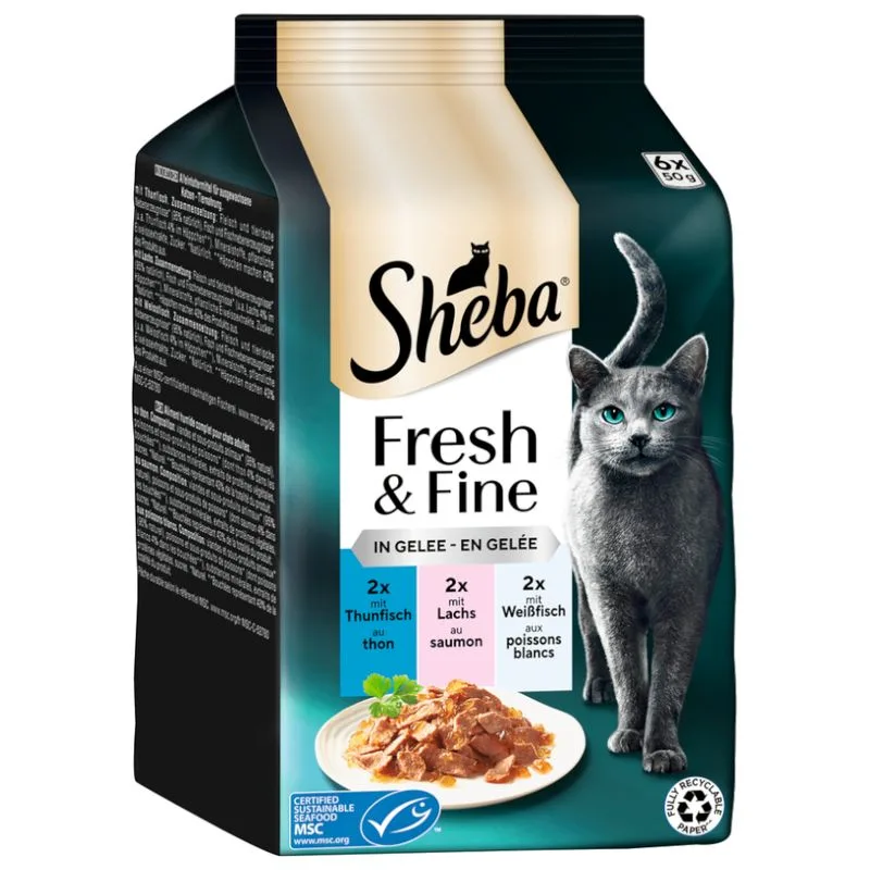 Sheba Délices du Jour 72 x 50 g (Tonno, Salmone, Pesce bianco in gelatina)