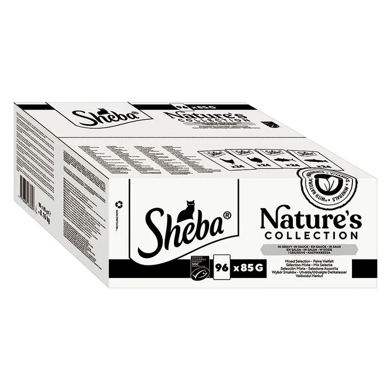 Sheba Nature's Collection in Salsa Protein 96 x 85 g (Varietà raffinata (Pollo, Tacchino, Tonno, Salmone))