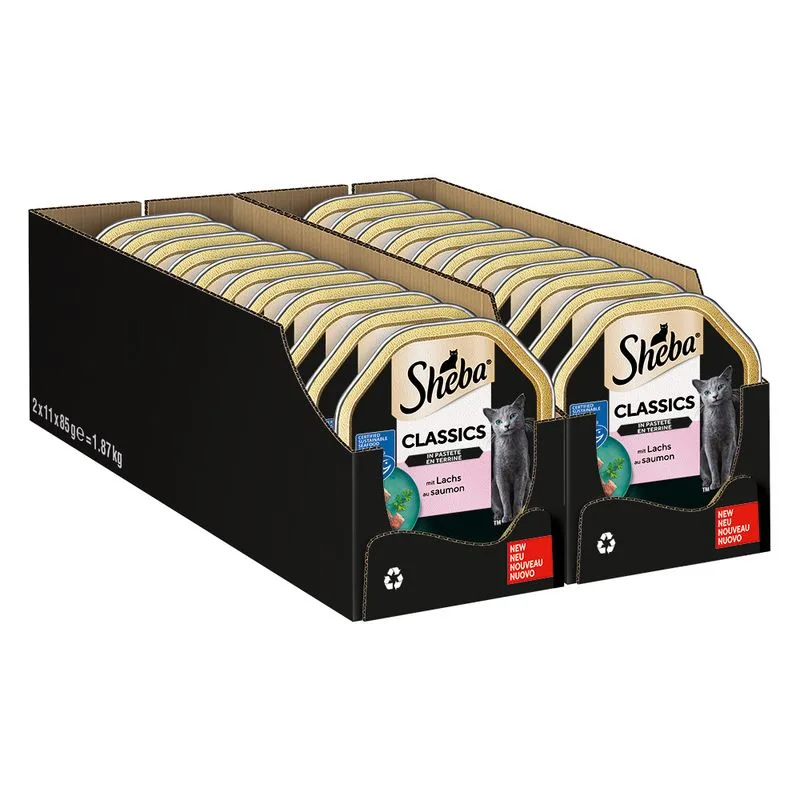 Sheba Vaschette 44 x 85 g Umido per gatto (Paté Classic - con Salmone)