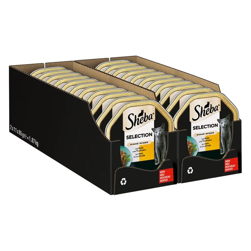 Sheba Vaschette 44 x 85 g Umido per gatto (Vitello e Tacchino in salsa)