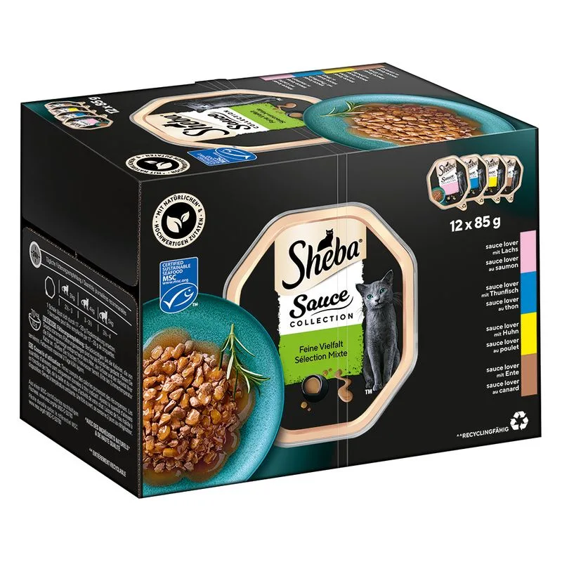 Sheba Vaschette 48 x 85 g Umido per gatto (Sauce Lover (Salmone, Tonno, Pollo, Anatra))