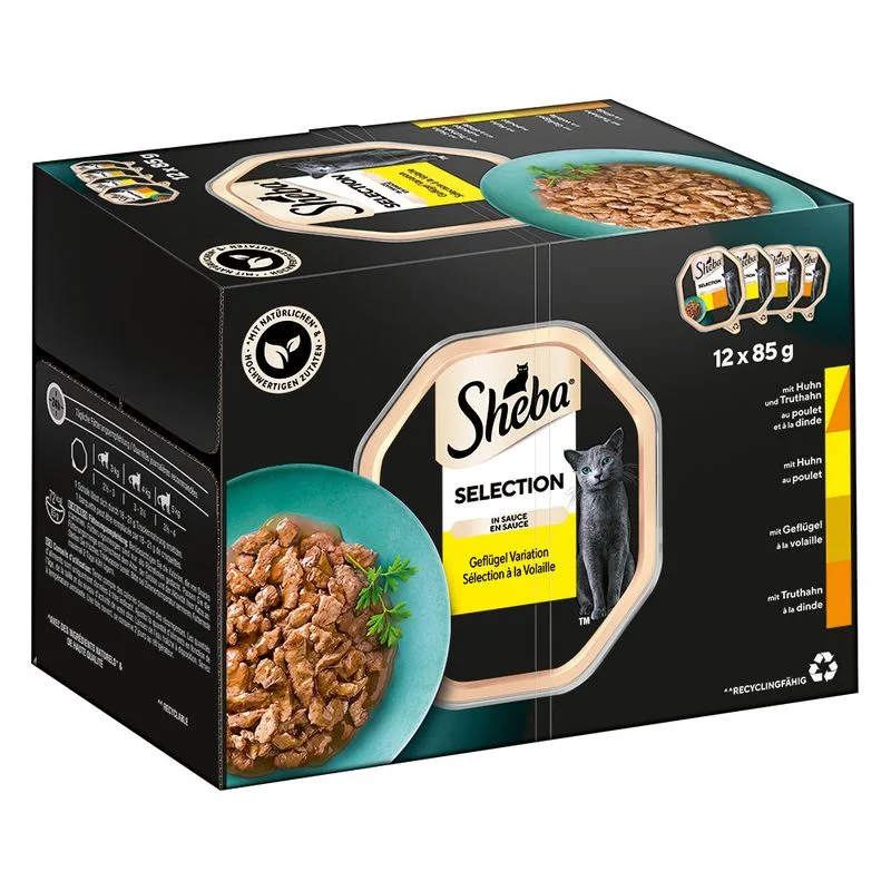 Sheba Vaschette 48 x 85 g Umido per gatto (Selezione in Salsa (Pollo & Tacchino, Pollo, Pollame, Taccino))
