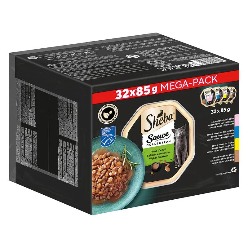 Sheba Vaschette 64 x 85 g (Sauce Lover (Salmone, Tonno, Pollo, Anatra))