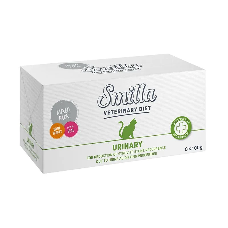 Smilla Veterinary Diet Pacco misto 8 x 100 g umido gatto (Urinary: Tacchino + Vitello)