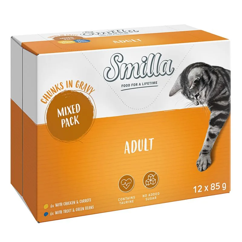 Smilla Adult Bocconcini con verdure (12 x 85 g Mix: 6x Pollo e Carote + 6x Trota e Fagiolini)