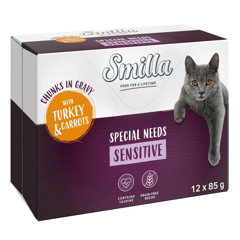 Smilla Adult Sensitive Bocconcini in Salsa con Verdure in Busta umido gatto (Set %: 24 x 85 g Tacchino e Carote)