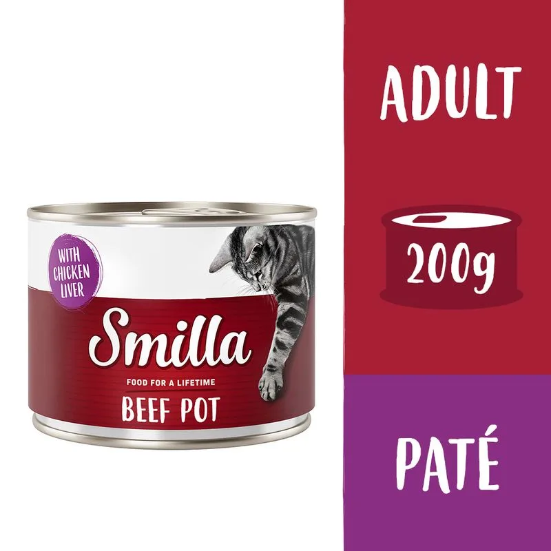 Smilla Delizie al Manzo 12 x 200 g Alimento umido per gatti (Manzo con Fegato di Pollo)