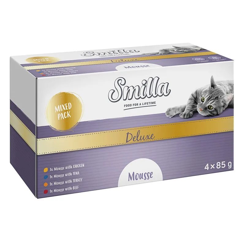 Smilla Deluxe Patè & Bocconcini 4 x 85 g Pacco misto umido per gatto (Patè (4 varianti))