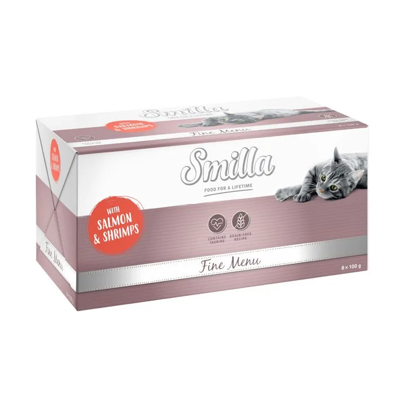 Smilla Fine Menù 48 x 100 g umido gatto (Salmone & Gamberetti)