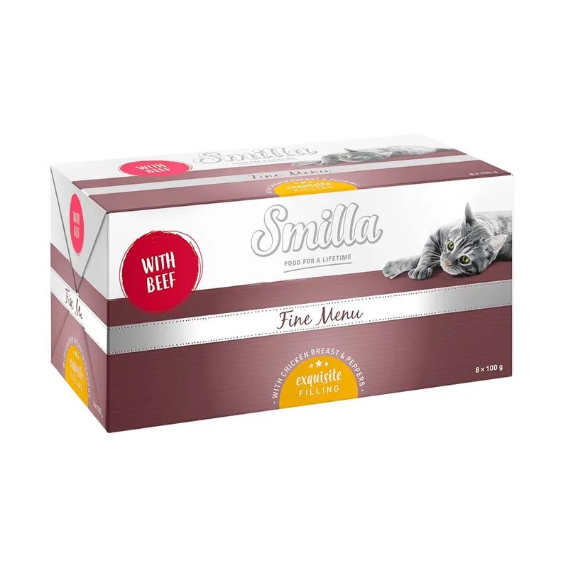 Smilla Fine Menù Delizioso ripieno 24 x 100 g umido gatto (Manzo con Petto di pollo & Paprika)