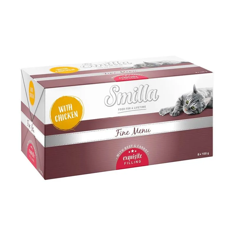 Smilla Fine Menù Delizioso ripieno 24 x 100 g umido gatto (Pollo con Carne di manzo & Carota)