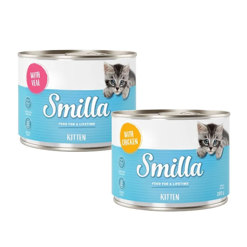Smilla Kitten 12 x 200 g umido gatto (Mix: 4 x Pollo + 4 x Vitello + 4 x Cuori di pollo)