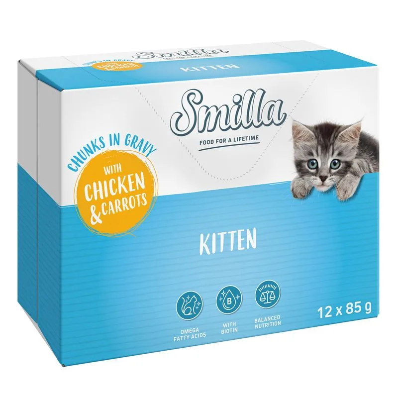 Smilla Kitten Bocconcini in Salsa con Verdure in Busta umido gatto (Set %: 24 x 85 g Pollo e Carote)