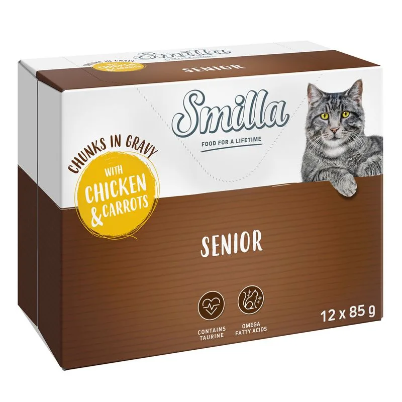 Smilla Senior Bocconcini in Salsa con Verdure in Busta umido gatto (Set %: 24 x 85 g Pollo e Carote)