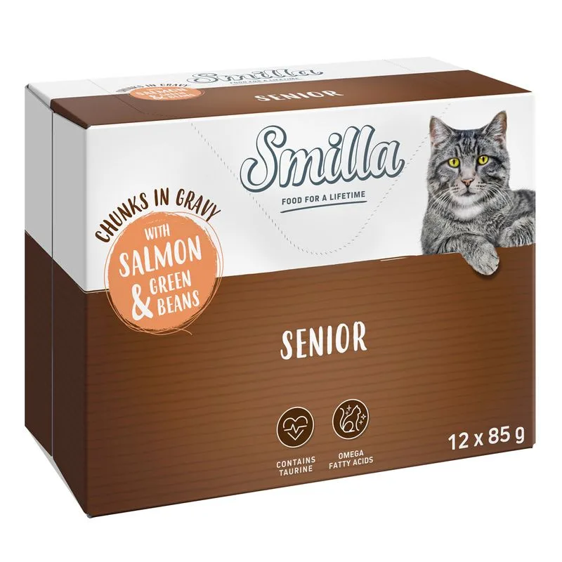 Smilla Senior Bocconcini in Salsa con Verdure in Busta umido gatto (Set %: 24 x 85 g Salmone e Fagiolini)