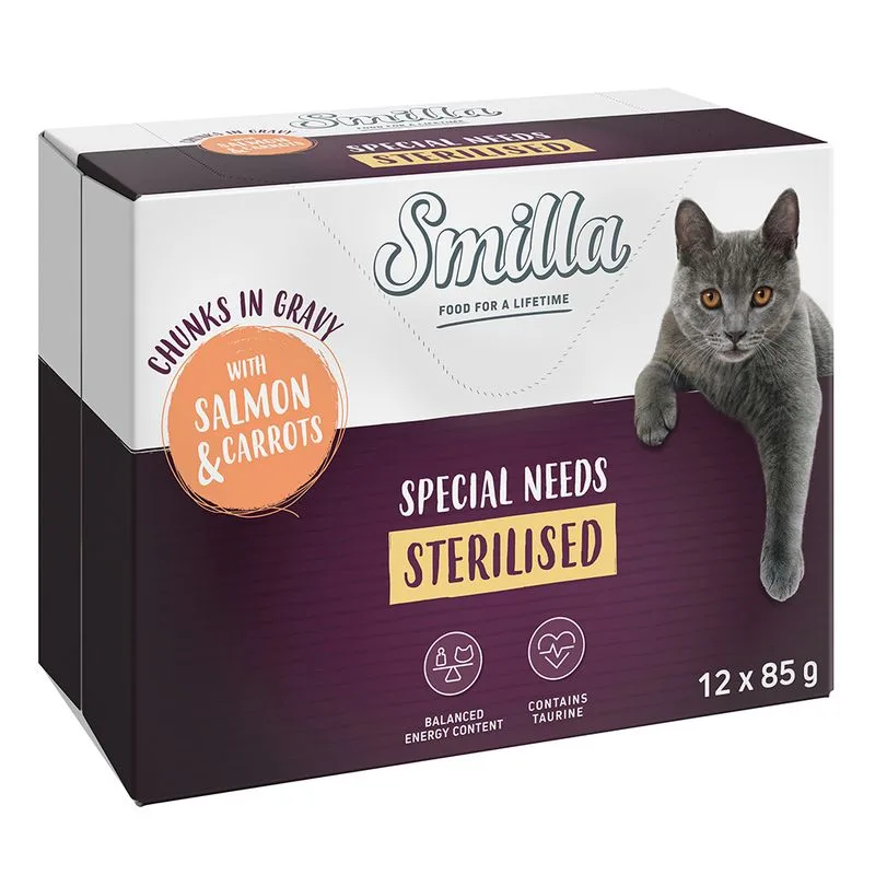 Smilla Sterilized Bocconcini in salsa con verdure (12 x 85 g Salmone e Carote)