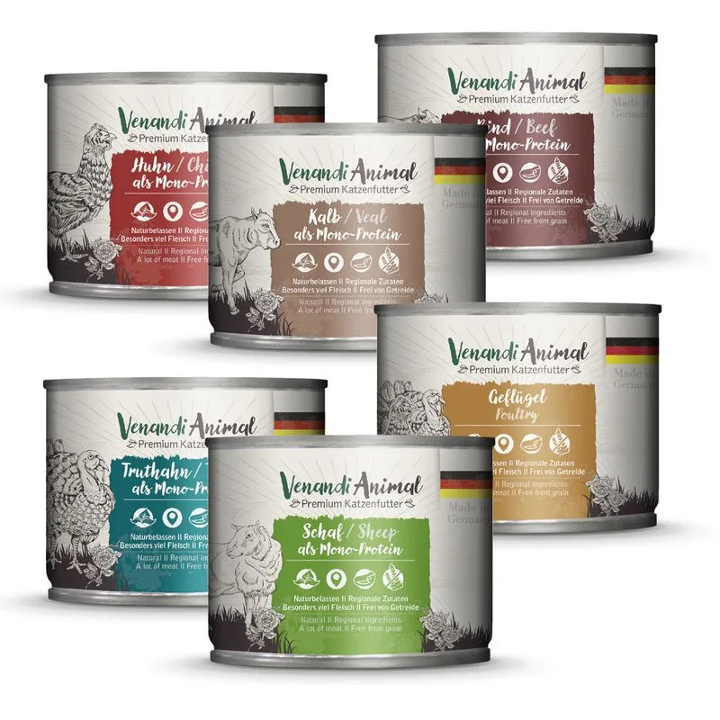 Venandi Animal 6 x 200 g Pacco misto (Mix: pollame, pecora, manzo, vitello, pollo, tacchino)