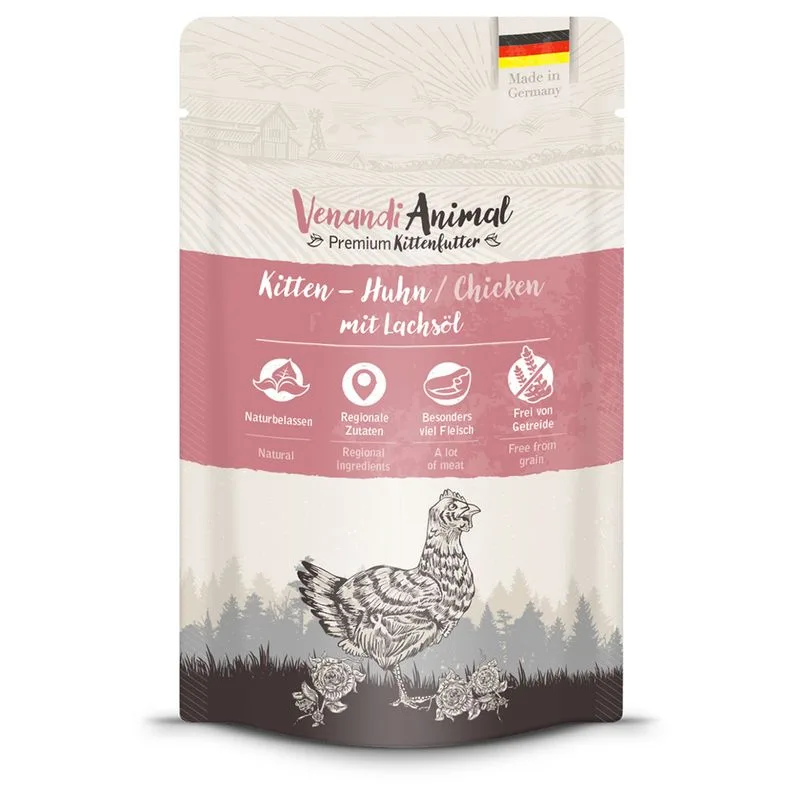 Venandi Animal Kitten Pollo con Olio di Salmone 24 x 125 g umido gatto