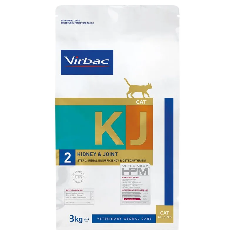 Virbac Veterinary HPM Cat Kidney & Joint Support KJ2 Crocchette per gatto (Set %: 2 x 3 kg)