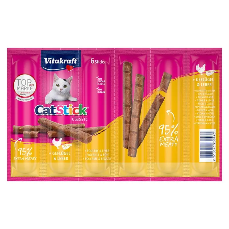Multipack risparmio! 48 x 6 g Vitakraft Cat Stick Mini (Pollo & Fegato)
