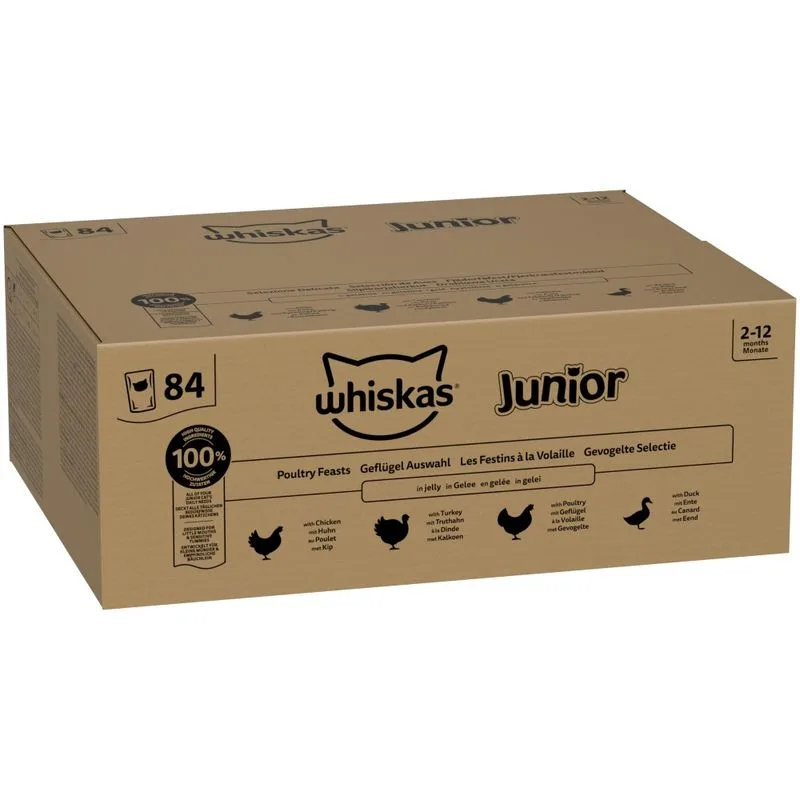 Megapack risparmio! Whiskas Junior buste 84 x 85 g (Selezione di pollame in gelatina)
